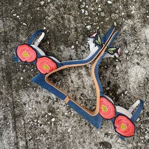 Jeffrey Campbell Blue and Pink Embroidered Heels